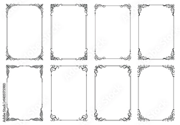 Fototapeta Decorative elegant with thin lines frames and borders. Set of vintage frames. Vector floral ornament..eps