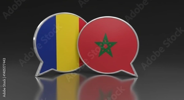 Fototapeta Romania and Morocco dialogue rendered in glossy 3D speech bubbles with silver borders