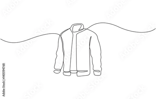 Obraz Jacket in continuous line art drawing style. Men's clothing garment black linear design, Jacket continuous one line drawing of jacket icon linear design isolated on white background outline.