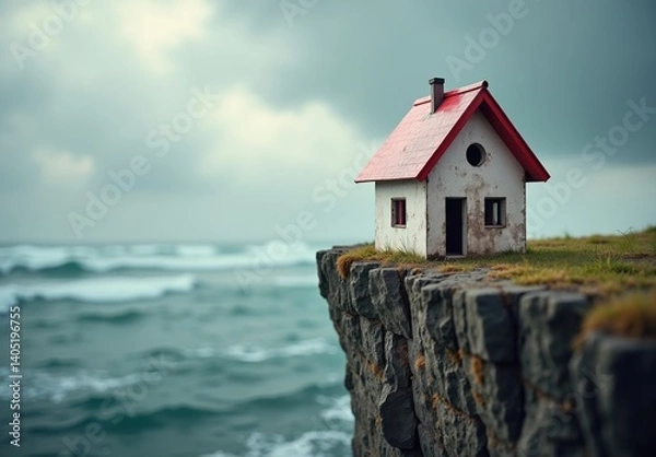 Obraz Weathered house on cliff edge above stormy oceanWeathered house on cliff edge above stormy ocean