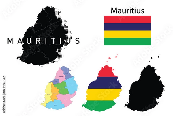 Obraz Mauritius flag and map illustration vector.