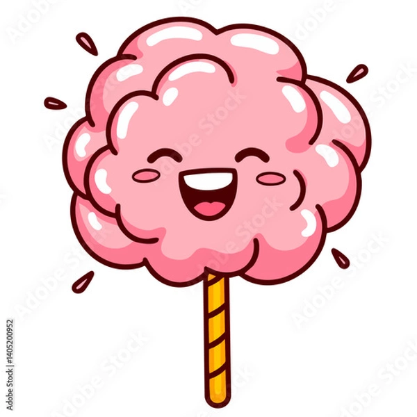 Obraz Pink happy cotton candy, sweet candy floss, doodle cartoon character clip art, kawaii isolated cute clean and simple vector illustration