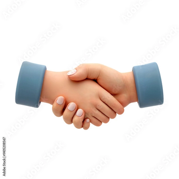 Fototapeta Cartoon handshake illustration with blue sleeves, transparent background