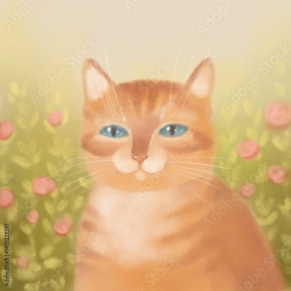Obraz Ginger Cat in Floral Garden