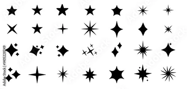 Fototapeta Stars icon collection. Different star shapes. Black stars icon set. Sparkle star icon set. Falling stars . Vector illustration
