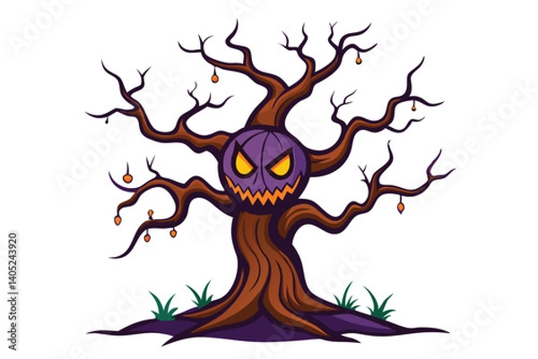 Fototapeta 
Halloween creepy tree doodle on white background.