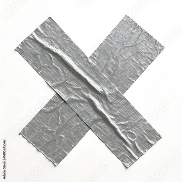 Fototapeta Two pieces of duct tape arranged in a perfect X shape on a white background