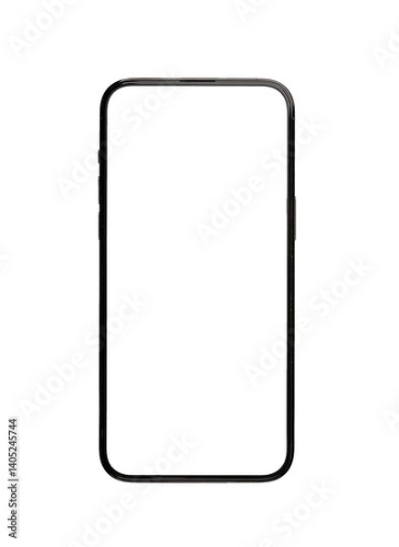 Fototapeta Blank smartphone screen mockup, showcasing a clean, simple design. Isolated on white background, perfect for app display, content marketing, and advertising. Transparent frame for promoting tech,.