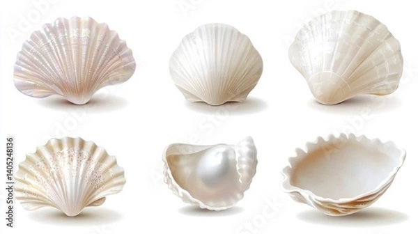 Fototapeta Vector beautiful pearl shell icon set