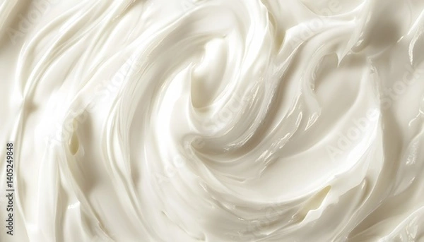 Fototapeta Creamy swirl texture of white whipped cream or lotion close-up