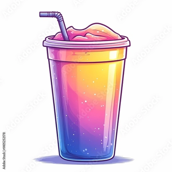 Fototapeta Vibrant Summer Frozen Drink Illustration. Colorful Smoothie & Slush Beverage Mocktail in Artistic Design for Refreshing Sweetness