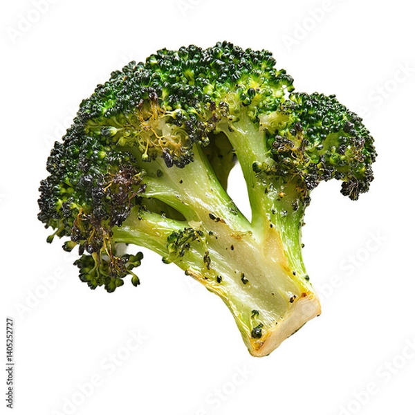 Fototapeta side view of roasted broccoli with herbs and spices
