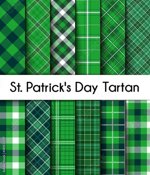 Obraz 12 Seamless Patterns Green St. Patrick's Day Plaid