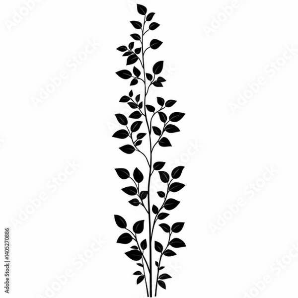 Fototapeta Black and White Botanical Silhouette Vector. Modern Floral Abstract Pattern with Leafy Branch Designs for Stylish Minimalist Home Decor - Ideal for Creative Wall Art Graphics and Banners