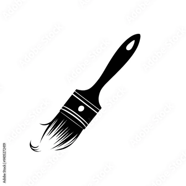 Fototapeta A black silhouette of a paintbrush is angled diagonall