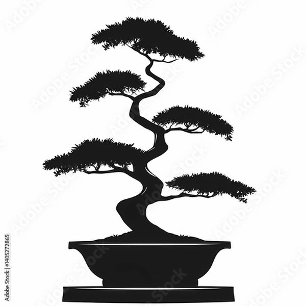 Obraz Traditional Japanese Bonsai Tree in Ceramic Pot. Masterful Botanical Art for Home Decor and Tranquil Zen Spaces