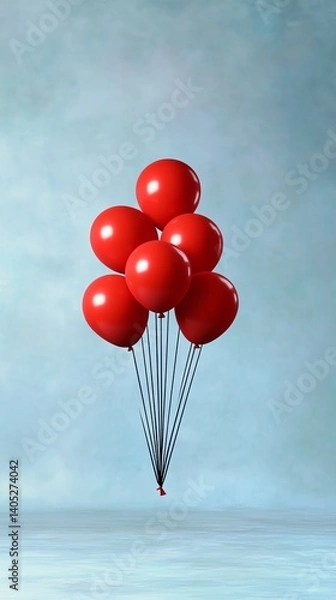 Fototapeta Conceptual art with red balloons escaping gravity, symbolizing dollar inflation pressure
