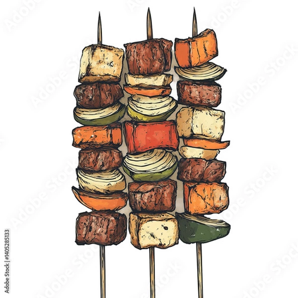 Fototapeta vector grilled kebab skewers illustration for menu
