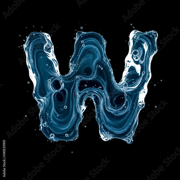 Obraz Letter W Made of Splashing Water on Black Background – 3D Liquid Typography Concept