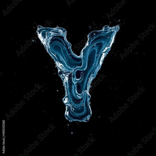 Obraz Letter Y Made of Splashing Water on Black Background – 3D Liquid Typography Concept