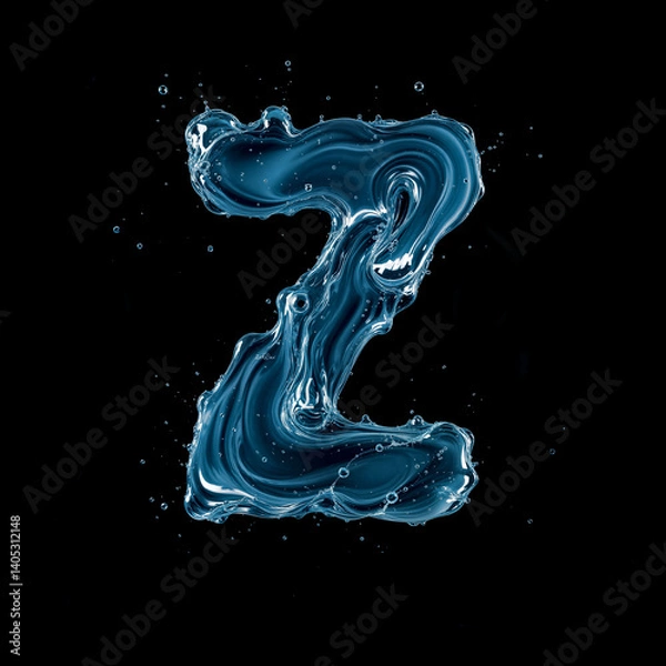 Obraz Letter Z Made of Splashing Water on Black Background – 3D Liquid Typography Concept