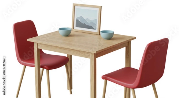 Fototapeta Isolated Dining Table with Chairs and Picture