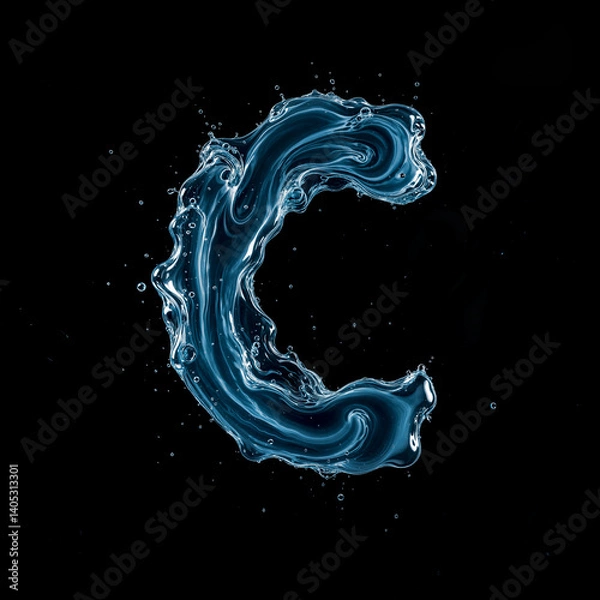 Obraz Letter C Made of Splashing Water on Black Background – 3D Liquid Typography Concept
