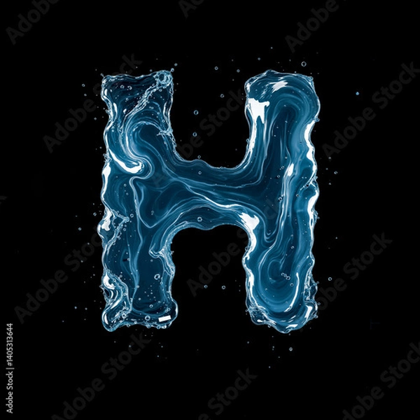 Obraz Letter H Made of Splashing Water on Black Background – 3D Liquid Typography Concept