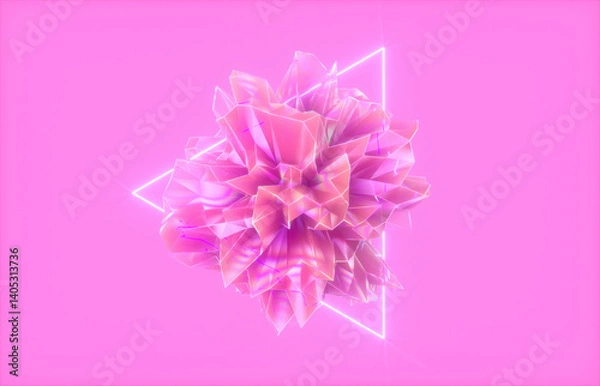 Fototapeta Abstract crystal fractal gem with neon light background. 3d rendering