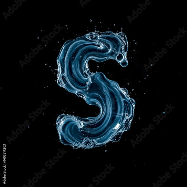 Obraz Letter S Made of Splashing Water on Black Background – 3D Liquid Typography Concept