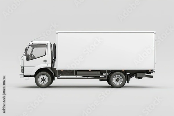 Fototapeta Mock Up of Side View White Truck Isolated on White Background,3D Rendering