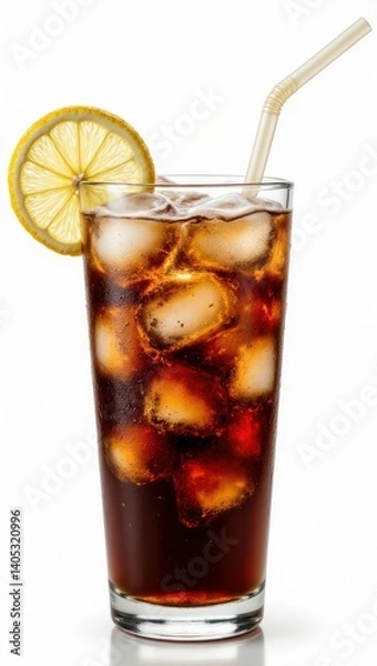 Fototapeta Refreshing Iced Cola Drink with Lemon Bright Kitchen Beverage Photography Indoor Setting Thirst-Quenching Experience