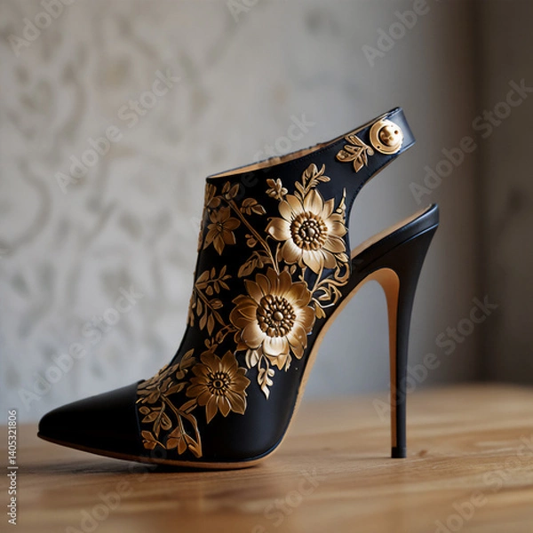 Obraz high heel sandal on a wooden table