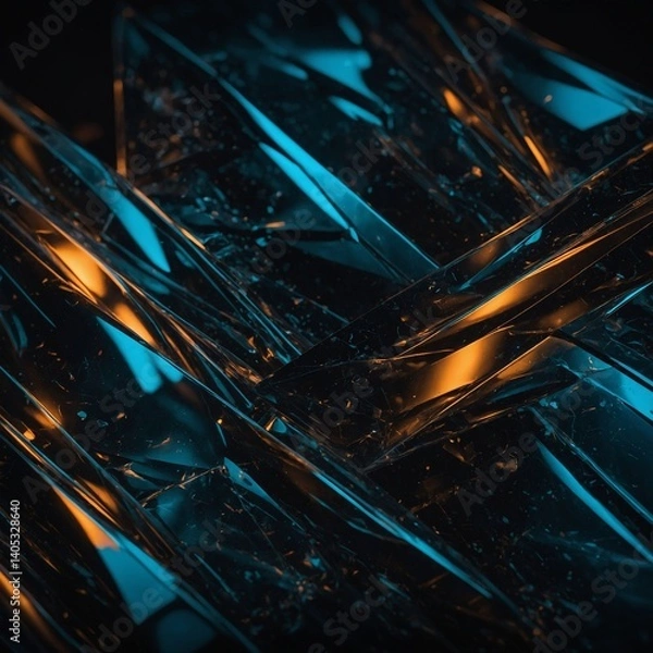 Obraz Glossy, glassy shapes overlapping on a dark background with glowing edges, modern and sleek abstract texture, techy and futuristic design vibe
