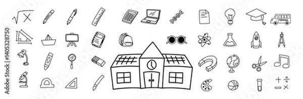 Fototapeta doodle school icon hand drawing sketch bundle back to school