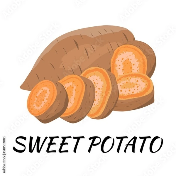 Obraz Sweet potato. Flat design. Vector illustration. Ripe vegetable for Your ideas.