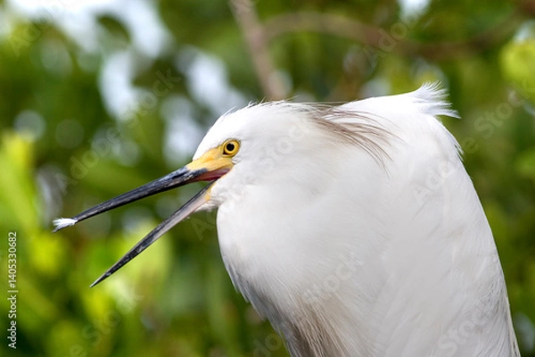 Fototapeta A closeup portrait of a Snowy Egret, Egretta thula