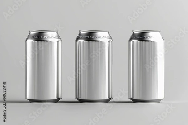 Fototapeta 12 oz.  330ml Aluminium Can Mockup - Three Cans. Blank Label.  3D Illustration