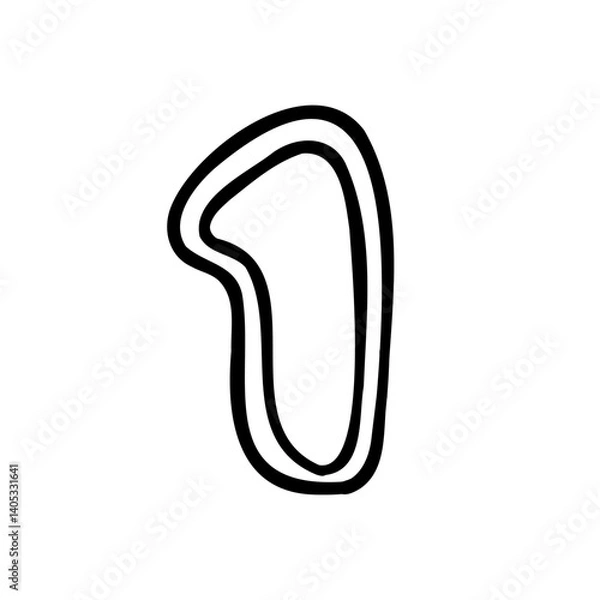 Fototapeta Stroke digit number one 1. Black font symbol in hand drawn doodle style. Vector illustration isolated on white background. For menu, presentation, branding, font, education, math.