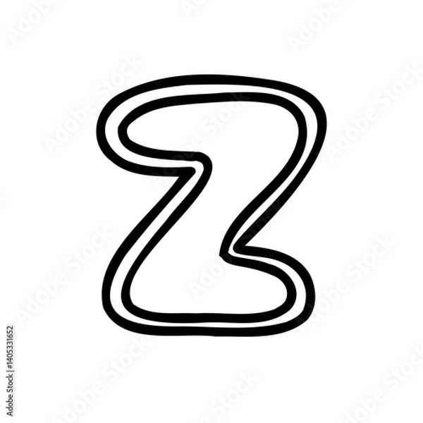 Fototapeta Stroke letter Z of latin english language. Black font symbol in hand drawn doodle style. Vector illustration isolated on white background. For presentation, logo, branding, font, education.