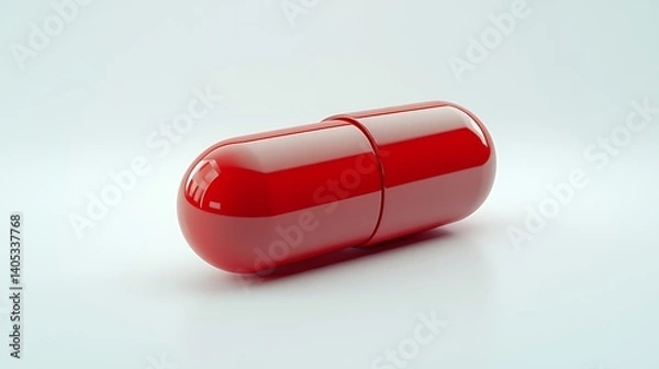 Fototapeta Close-up of a red capsule pill on a white background