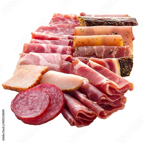 Fototapeta varied deli meat selection for charcuterie or appetizer platter
