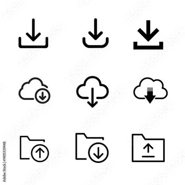 Obraz Download icon files, download button - save file icon, import data storage icon button, 