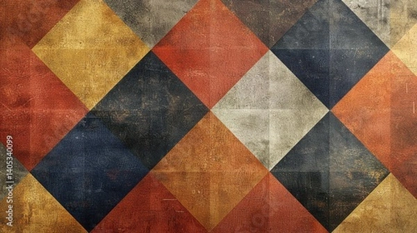 Fototapeta Colorful Geometric Pattern with Textured Diamond Shapes in Background