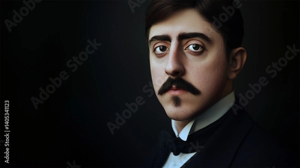 Obraz Artistic portrait of Marcel Proust with intense expression and dark background in classic painterly style
