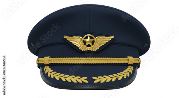 Fototapeta Isolated Pilot Hat with Gold Emblems