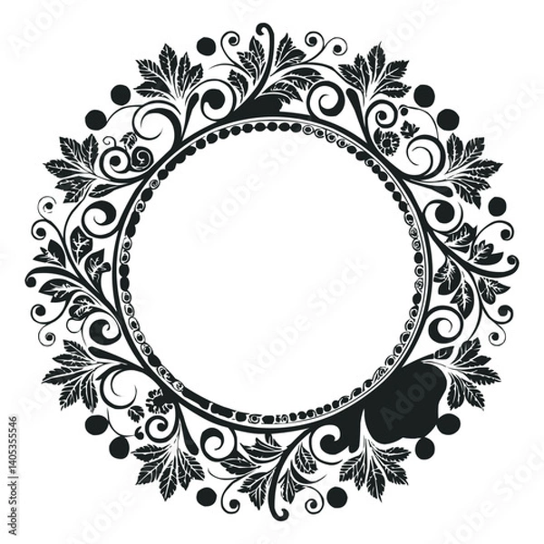 Fototapeta Elegant Circular Floral Frame, Ornamental Vintage Border Design, Round vector frame of flowers isolated