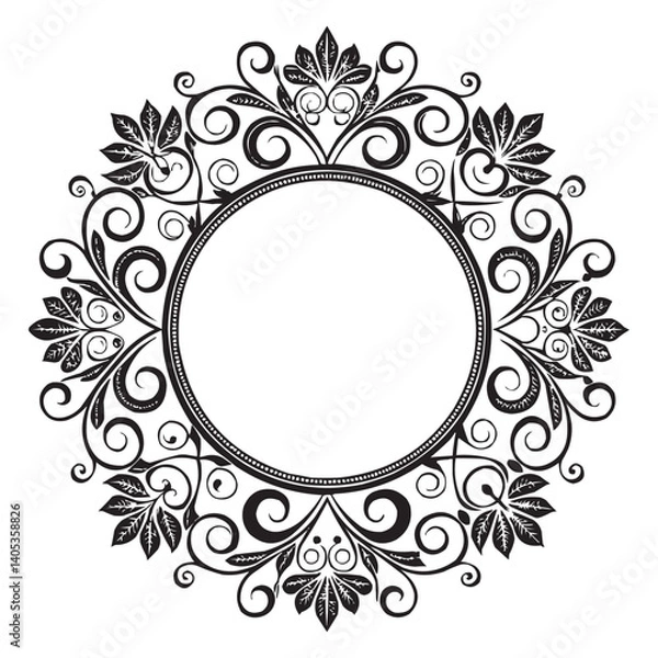 Fototapeta Elegant Circular Floral Frame, Ornamental Vintage Border Design, Round vector frame of flowers isolated