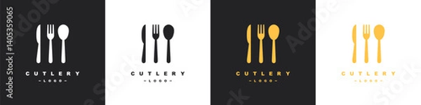 Fototapeta Cutlery logos set. Fork and knife on a plate