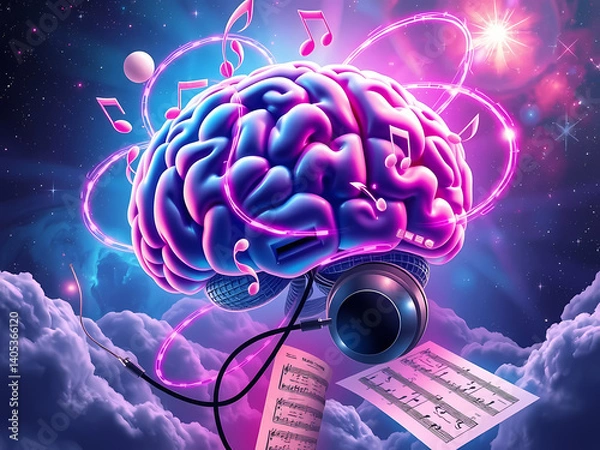 Obraz Brain Beats: Colorful Sound and Notes Artwork

